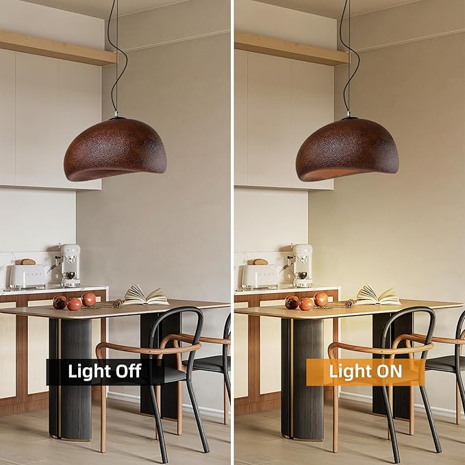 JAYMP 40cm Wabi Sabi Pendant Light for Dining Room Kitchen Island Farmhouse Hanging Lamp E26 Base Japanese Style Bird Nest Shape Lighting Fixture (Dark Brown,B Shape, 40cm/15.7in)
