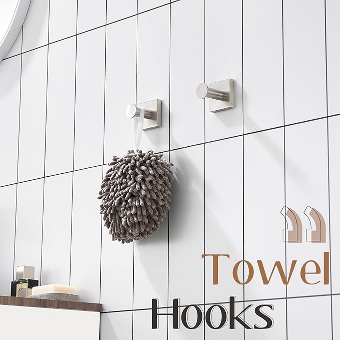 KOKOSIRI Robe Hooks for Bathrooms Wall Brushed Nickel Bath Towel Hook Holder for Shower Hanging Kitchen Accessories Stainless Steel 2 Pack, B1016BR-P2