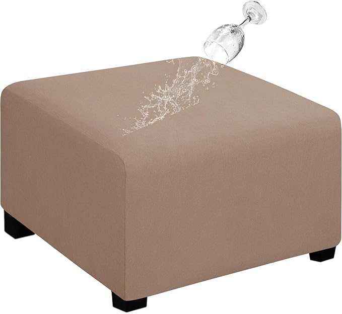 Easy-Going 100% Dual Waterproof Stretch Ottoman Cover 40x40x15inch Square Folding Storage Stool Furniture Protector Soft Slipcover for Living Room Camel