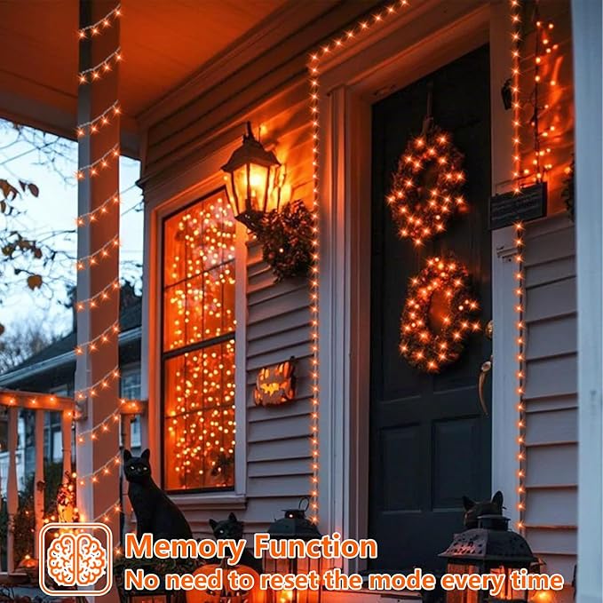 YEGUO 165ft 500 LED Thanksgiving Lights Outdoor Waterproof, Orange String Lights Indoor Plug in, 8 Modes Clear Wire Orange Lights for Halloween