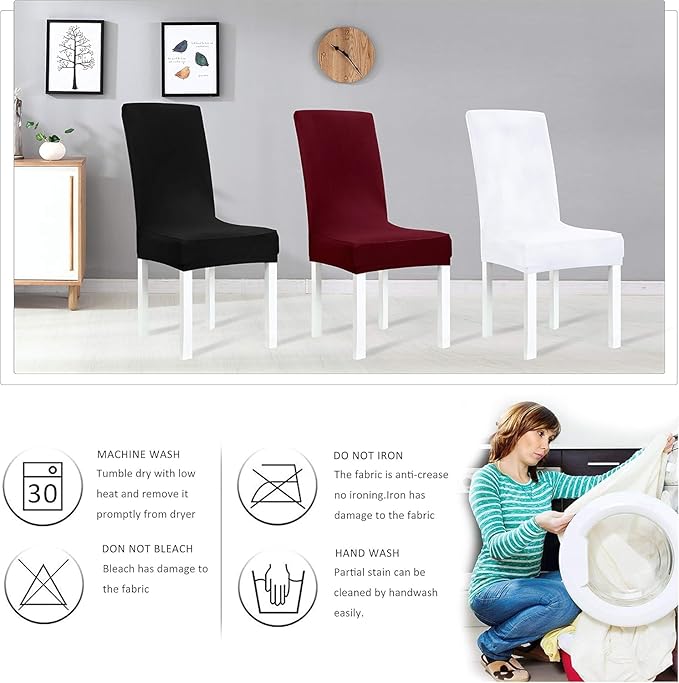 Obstal Stretch Spandex Dining Room Chair Covers ?Set of 4 Universal Removable Washable Chair Seat Slipcovers Protector for Kitchen, Ceremony, Wedding, Banquet, Hotel and Party (Dark Green)