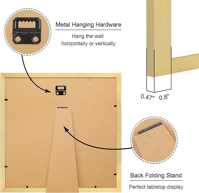 12x12 Picture Frame Set of 2, 12 x 12 Wood Photo Frames with Mat for 10x10 or 30x30cm Diamond Art Painting, Wooden Frame with Real Glass Cover for Wall and Tabletop Display,Gold