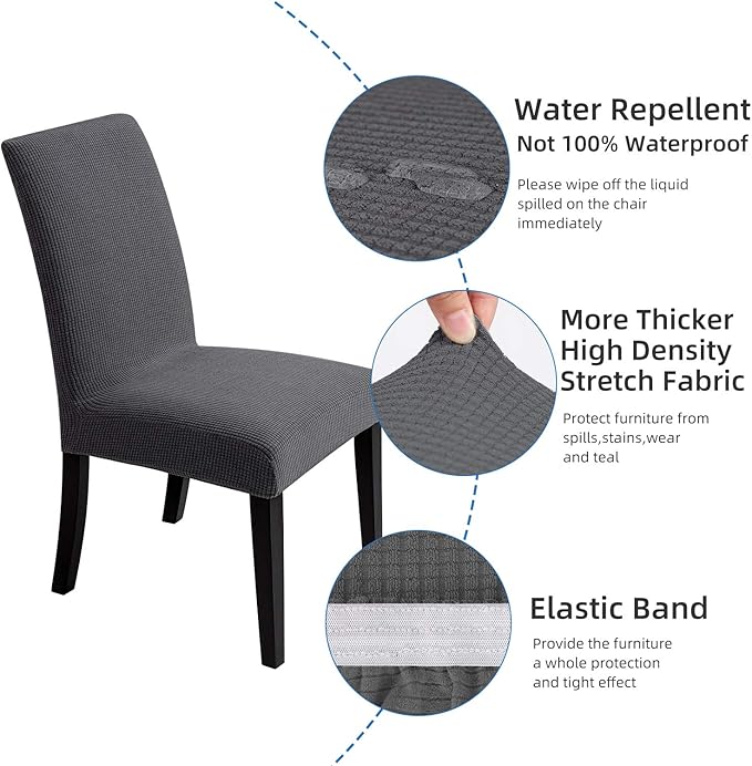 Chair Covers for Dining Room - Stretch Chair Slipcovers for Decorative Seat Protector Armless Removable Washable Elastic Dinner Universal Spandex Solid Chair Slip Covers Set(Dark Grey,4)