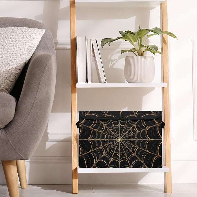 Closet Storage Bins with Lids, Gothic-style Spiders Web Storage Baskets for Organizing, Large Cube Box Closet Organizers with Handles, Home Office Decorative Wardrobe Boxes for Organization (27 Quart)