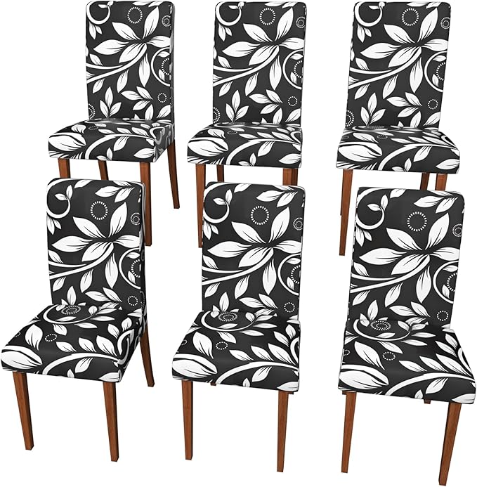 Stretch Dining Chair Covers Set of 6,Floral Print Chair Covers,Soft Removable Washable,Pet Friendly Furniture Protector,Universal Chair Slipcovers for Home, Kitchen,Ceremony Dining Room Seat