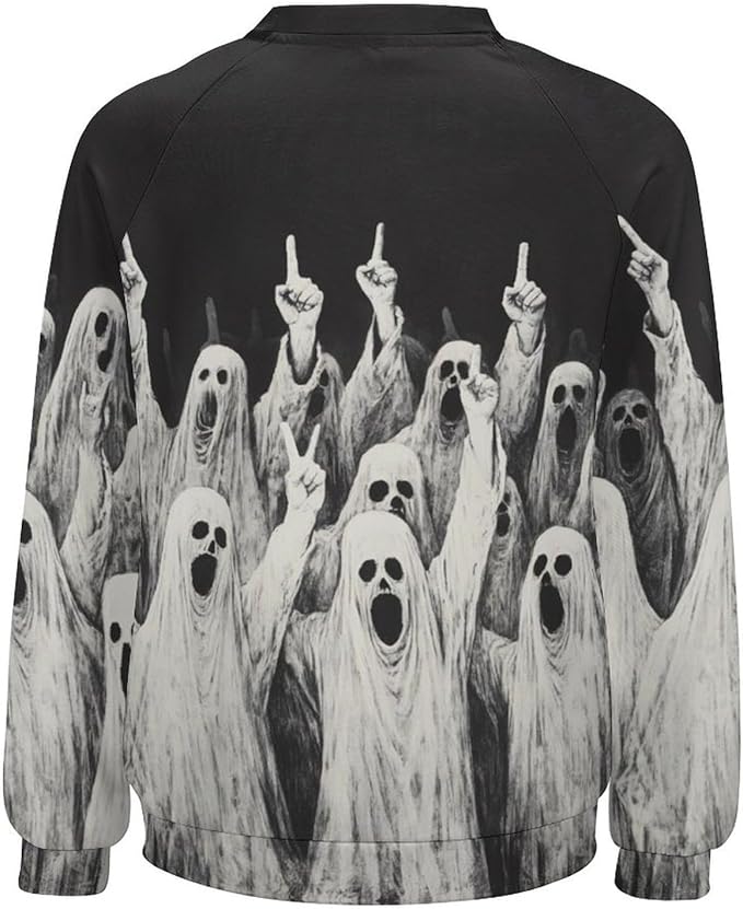 Halloween Sweatshirts for Women Funny and Spooky Print Crewneck Oversized Pullover Outdoor Lounge Fashion Sweater