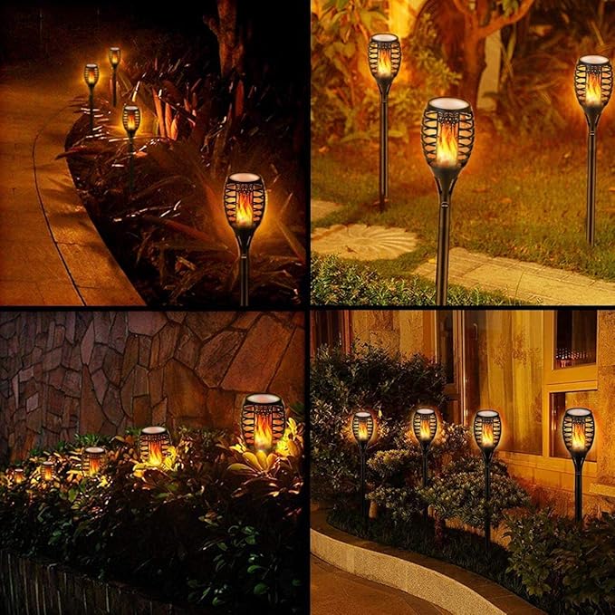 LUYE Low Voltage Torch Landscape Lights Wired Flickering Flames Torches Pathway Lights 12V Outdoor Torch Lighting with Connector Waterproof Landscape Lighting for Christmas Yard Decoration (8Pack)