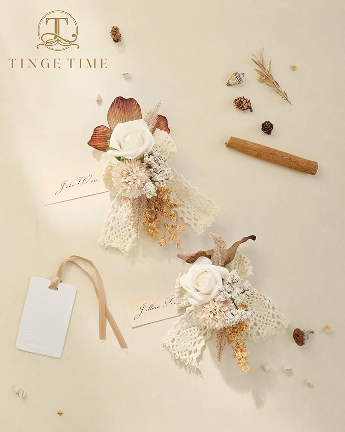 TINGE TIME Artificial Shoulder Corsages Flowers, Set of 2, Mother of The Bride Floral Corsage for Wedding Ceremony Anniversary Formal Dinner Party (Burnt Orange & Earth)