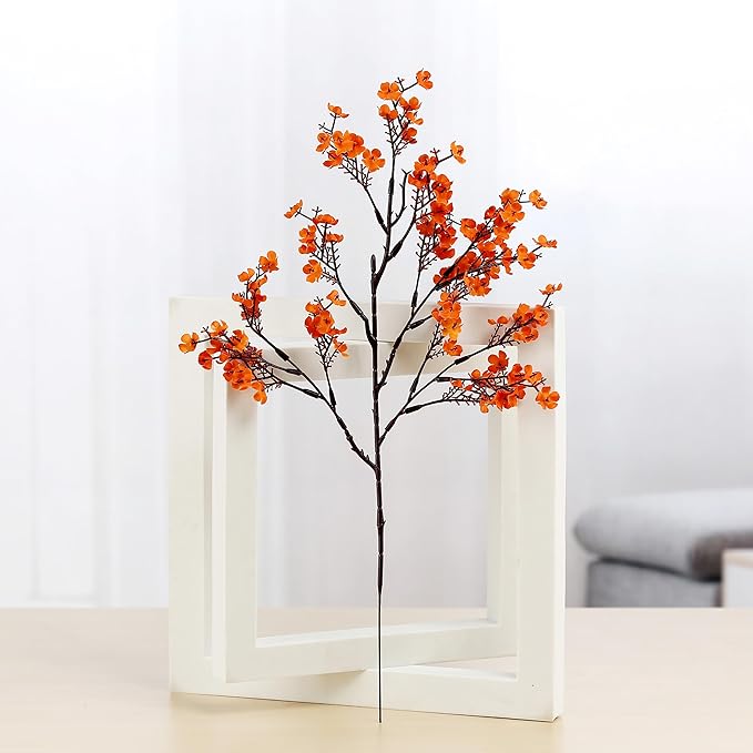JAKY-Global Babys Breath Orange Silk Artificial Flowers 12 Bundle European Fake Silk Plants Decor Wedding Party Decoration Bouquets Real Touch DIY Home Garden (Orange 12pcs)