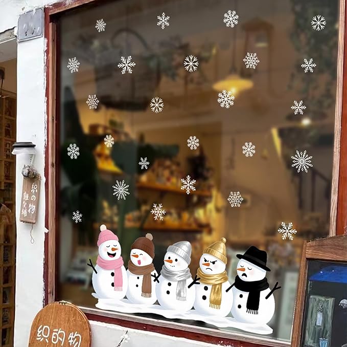 Snowman Wall Decals for Winter | Peel and Stick Christmas Decorations – Removable Holiday Snowflake Wall Stickers for Home, Living Room, Windows, Office, or Seasonal Décor – 5 Snowmen Design