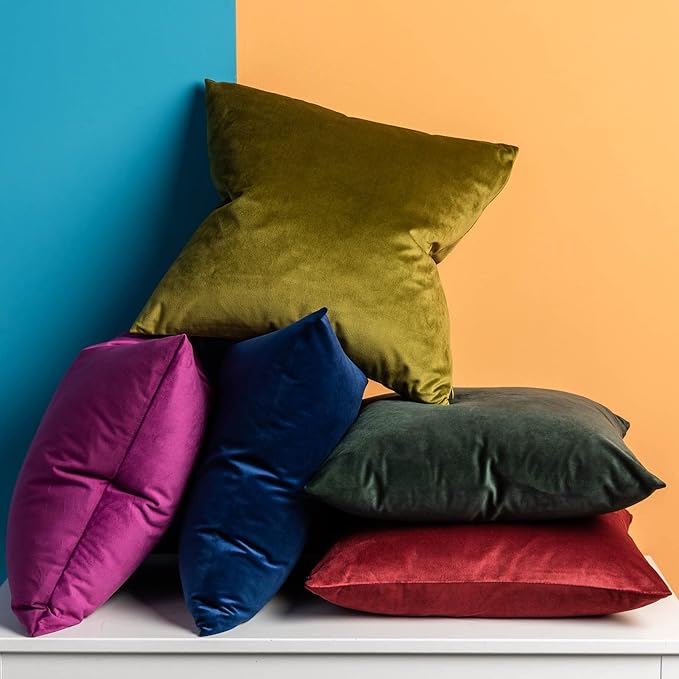 JUSPURBET Velvet Pillow Covers Set of 2 Decorative Throw Pillow Covers for Couch Sofa Bed Soft Cushion Covers Cases with Hidden Zipper for Living Room Home Decor,Olive Green,14x14 inch