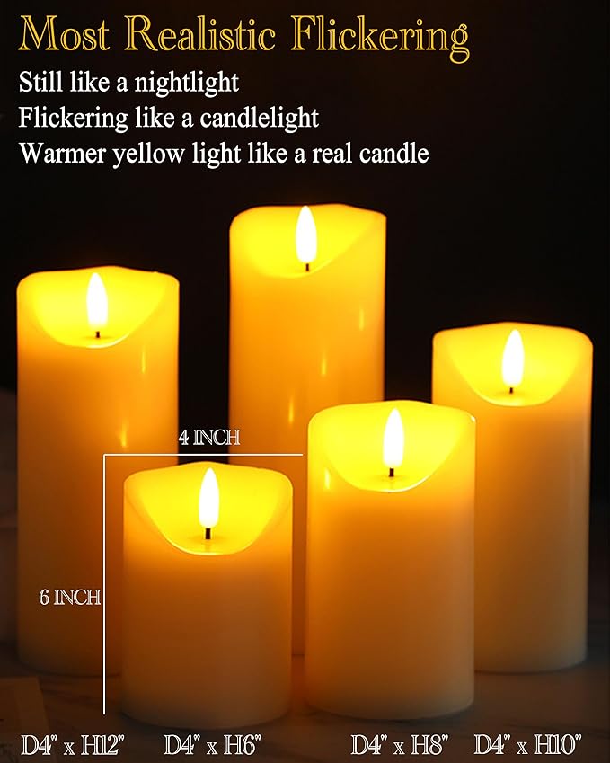 4"x10" Flickering Flameless Candles with Remote Timer, 4" Diameter Extra-Large White Pillar, Wax, 1 Pack Tall LED Battery Operated Candles for Home, Rustic and Farmhouse Decor (H 10")