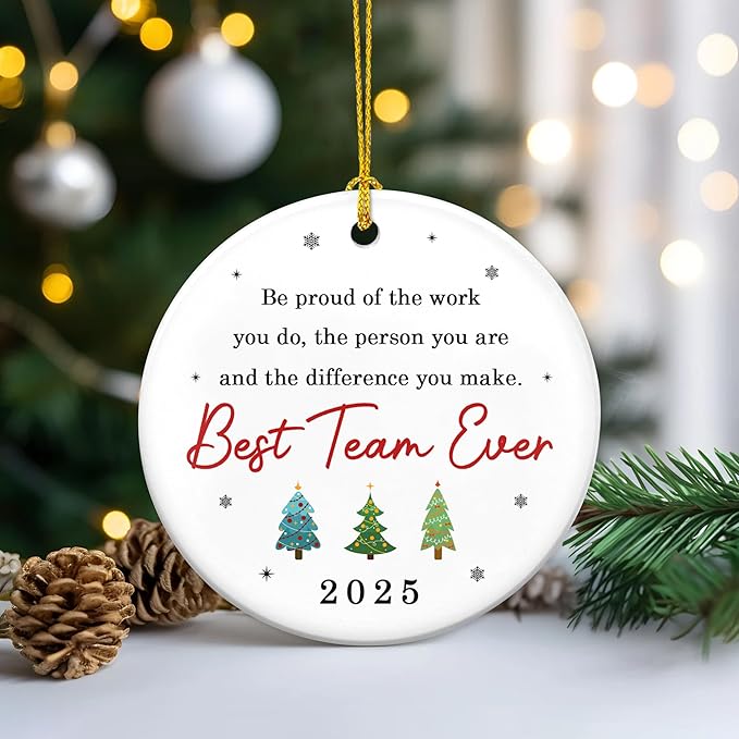 OASSIE Christmas Team Gifts for Employees - Ceramic Christmas Tree Ornaments 2025 - White Elephant Appreciation Gifts for Team Coworker Office Group Boss Friend