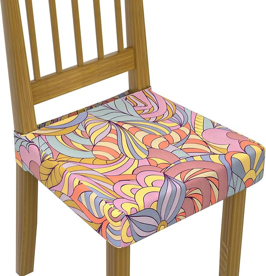 Stretch Dining Chair Seat Covers Set of 6,Dining Chair Slipcovers, Floral Printed Chair Covers,Soft Fabric Washable Upholstered Chair Seat Protector, No Rear Covers for Home Kitchen Dining Room
