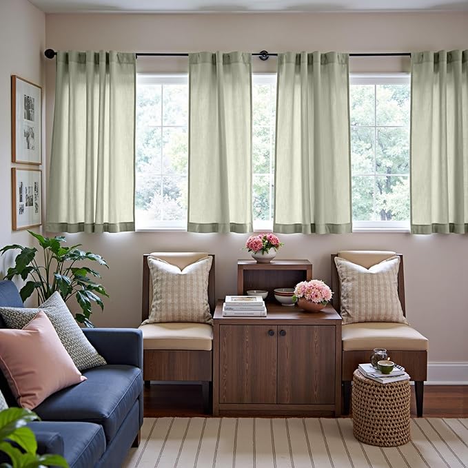 jinchan Linen Blend Curtains 63 inch Length 2 Panels for Bedroom Living Room, Semi Sheer 50 inch Wide Farmhouse Cottage Core Style Drapes with Rod Pocket Back Tab(50W x 63L, Light Green)