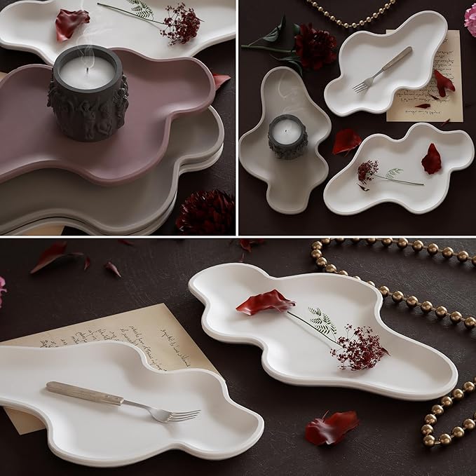Wehous Large Irregular Tray Resin Concrete Molds, Cloud Shape Tray Silicone Mold, Creative Storage Container Trinket Jewelry Plate Dish Vanity Candle Holder Epoxy Casting Mold Wedding Christmas Decor