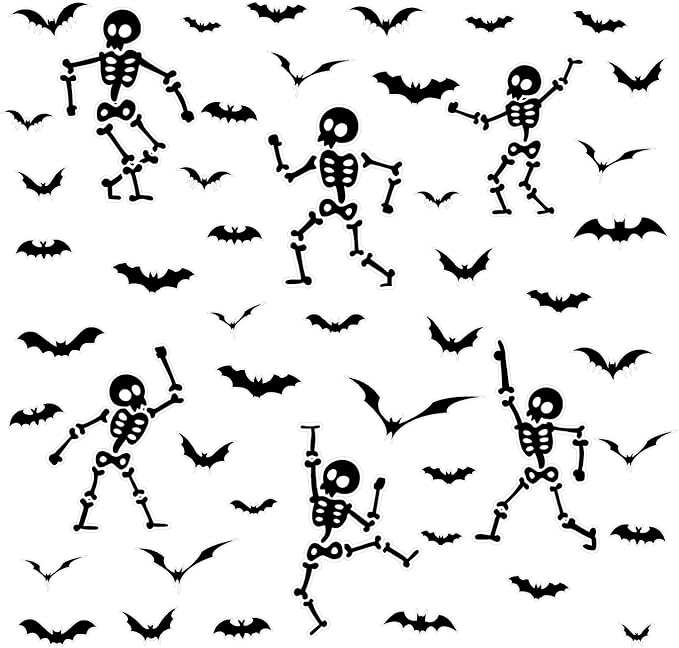 Halloween Wall Decals and Skeleton Window Clings - 6 Sheets 43 Pcs Removable Black Ghost Bat Wall Stickers for Mirrors, Windows, Home Bedroom Party Decor