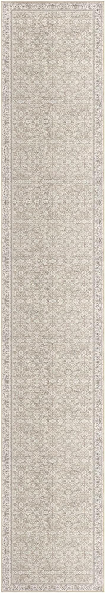 2.6x18 Washable Runner Rug for Kitchen, Cream Beige White Grey Soft Classic Runner with Non-Slip, Non-Shedding Distressed Floral Rug for Hallways Entryway Bedroom Laundry Indoor