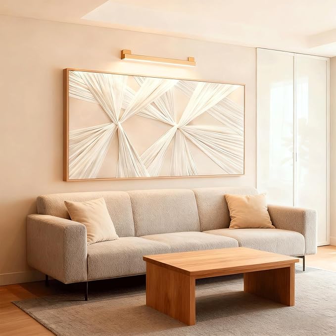 Artists' Handicraft, Large 3D Fabric Hand Painted Framed Abstract Wall Art, Minimalist Modern Luxury Artwork, Boho Modern Long Beige Wall Decor, Neutral Paintings for Living Room Bedroom Hallway Office, Horizontal, 54x27 In