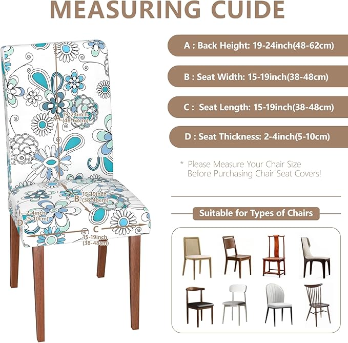 Stretch Dining Chair Covers Set of 4,Floral Print Chair Covers,Soft Removable Washable,Pet Friendly Furniture Protector,Universal Chair Slipcovers for Home, Kitchen,Ceremony Dining Room Seat