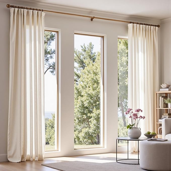 jinchan Short Linen Curtains 63 Inch Length 2 Panels Set Window Curtains for Living Room Bedroom Light Filtering Farmhouse Drapes Aesthetic Decor Kitchen Drapes, Back Tab, Linen Natural, 50W x 63L