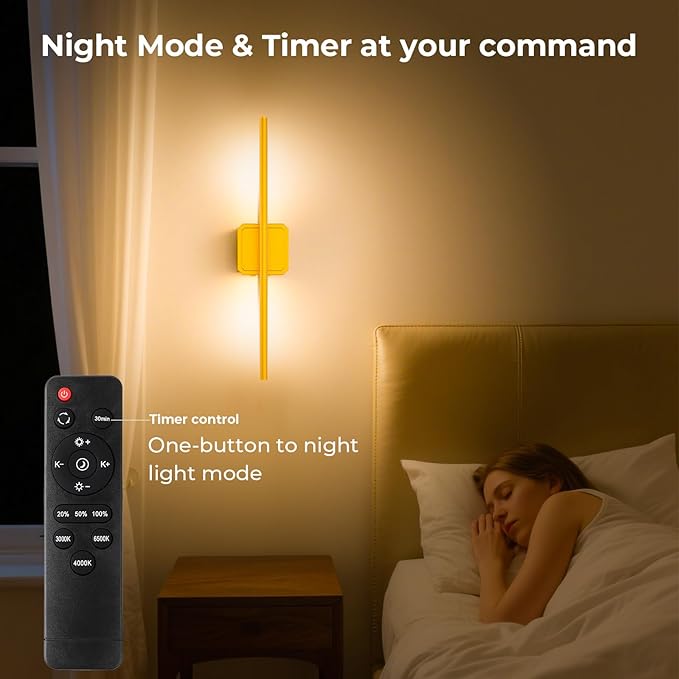1 Pack Battery Operated Wall Sconce Detachable 360°Rotate, Wireless Wall Lamp 3000-6500K Dimmable, 10000mAh Rechargeable Wall Light for Bedroom, Living Room，28" Gold