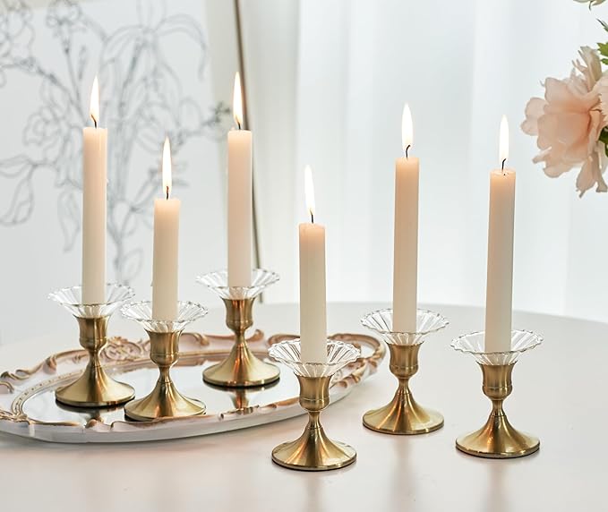 6 Pcs Candle Wax Catcher, Glass Bobeches, Round Candle Drip Protector for Taper Candlestick Candle Holder (Clear, Daisy)