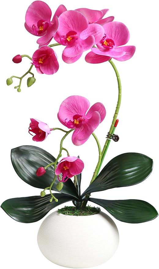 Forlaoers 17" Realistic Small Purple Orchid Faux Flowers Artificial Flower Arrangements with Vase Orchids Fake Plant Decor for Kitchen Table Centerpieces Home Dining Room Desk Decorations Indoor