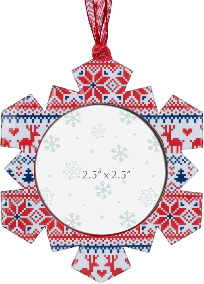 GUOER 3PCS Christmas Tree Snowflake Picture Frame Ornaments Set Holiday Keepsake Gift Home Decor Christmas Decorations Xmas Gifts Pendant with 2.5” Photo Frame Insert (Colorful)