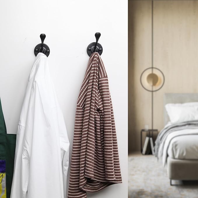 5pcs Farmhouse Wall Mounted Coat Hooks - Matte Black Metal Towel Hooks with Screws for Bathrooms, Entryway, Hanging Coats, Keys, Hats, Scarves, Robe, Bags