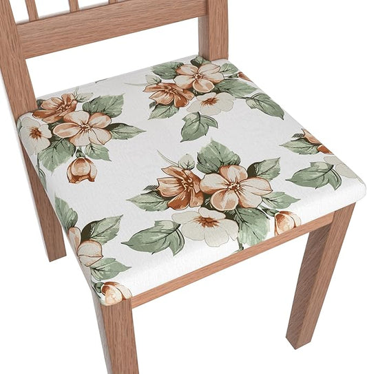 Stretch Dining Chair Seat Covers Set of 6,Dining Chair Slipcovers, Floral Printed Chair Covers,Soft Fabric Washable Upholstered Chair Seat Protector, No Rear Covers for Home Kitchen Dining Room