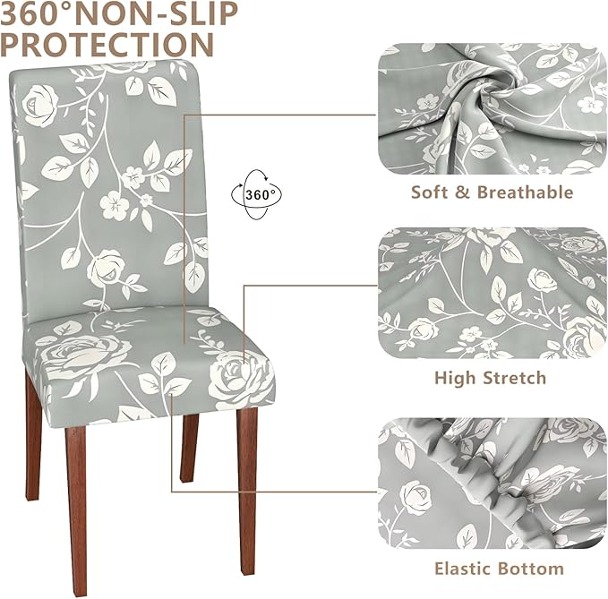 Stretch Dining Chair Covers Set of 2,Floral Print Chair Covers,Soft Removable Washable,Pet Friendly Furniture Protector,Universal Chair Slipcovers for Home, Kitchen,Ceremony Dining Room Seat