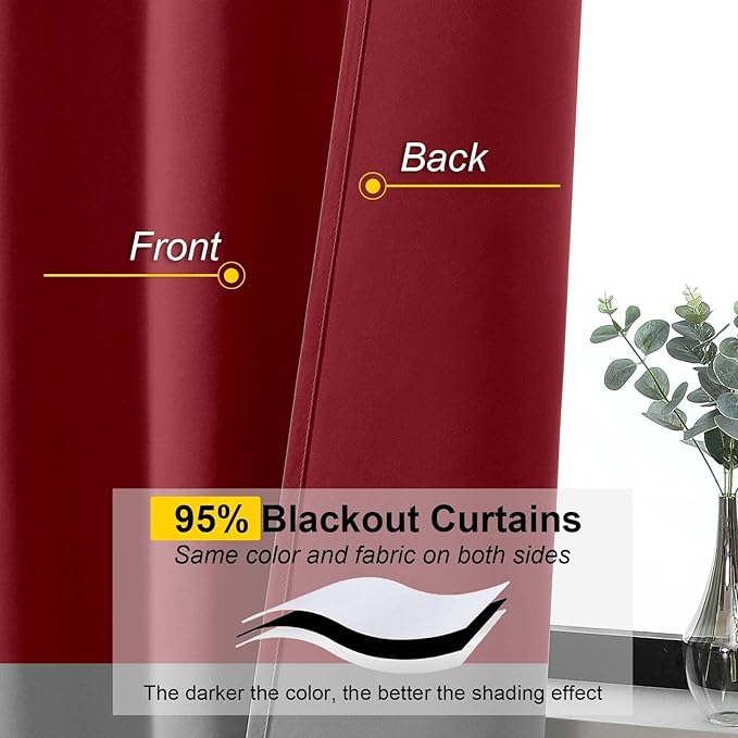 Red Room Darkening Curtains for Bedroom Living Room 45 Inch Length 2 Panels Set, Soft Solid Thermal Insulated Rod Pocket Short Curtains Drapes, Red, 2PCS Each 40" Wx45 L