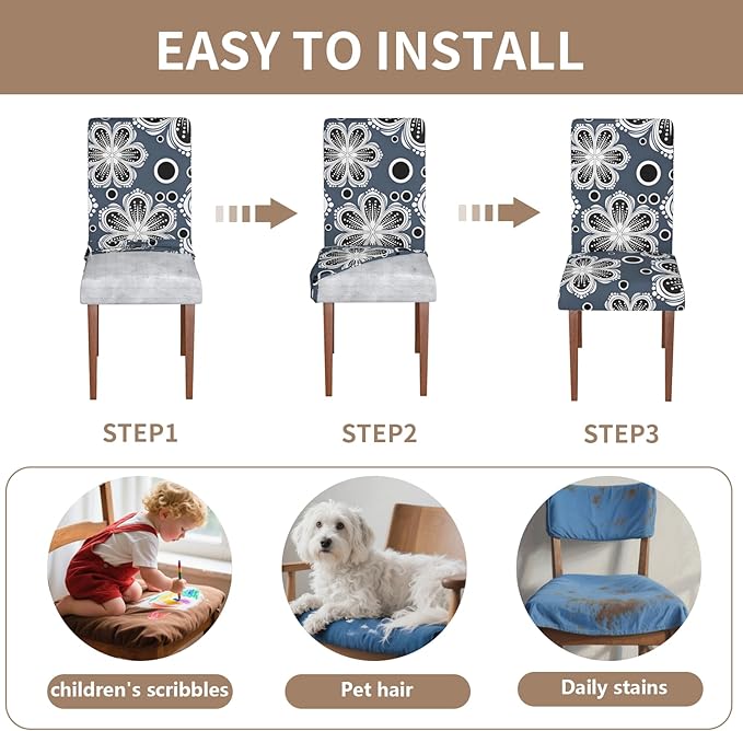 Stretch Dining Chair Covers Set of 4,Floral Print Chair Covers,Soft Removable Washable,Pet Friendly Furniture Protector,Universal Chair Slipcovers for Home, Kitchen,Ceremony Dining Room Seat