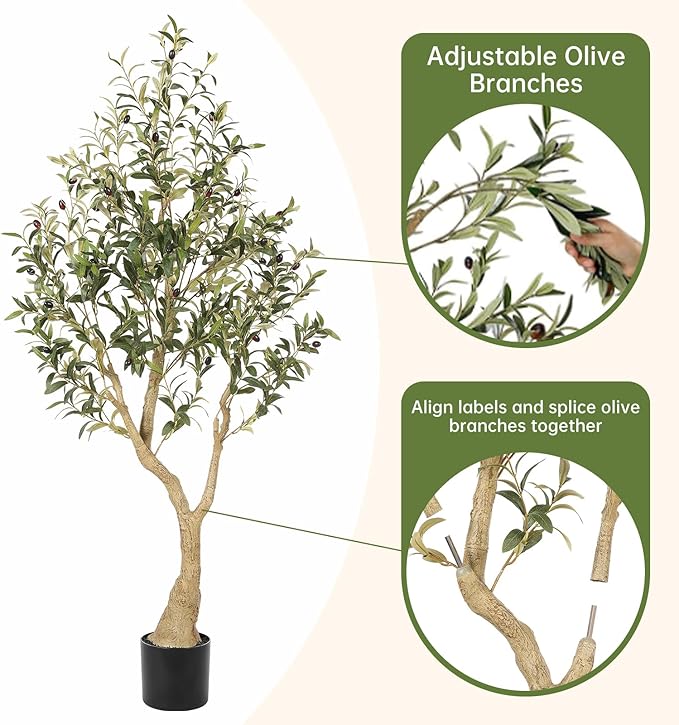 Realead Artificial Olive Tree 5FT - Realistic Faux Olive Tree Plants with Thick Trunk and Lifelike Fruits - Large Fake Olive Trees for Home Office Living Room Floor Decor Indoor
