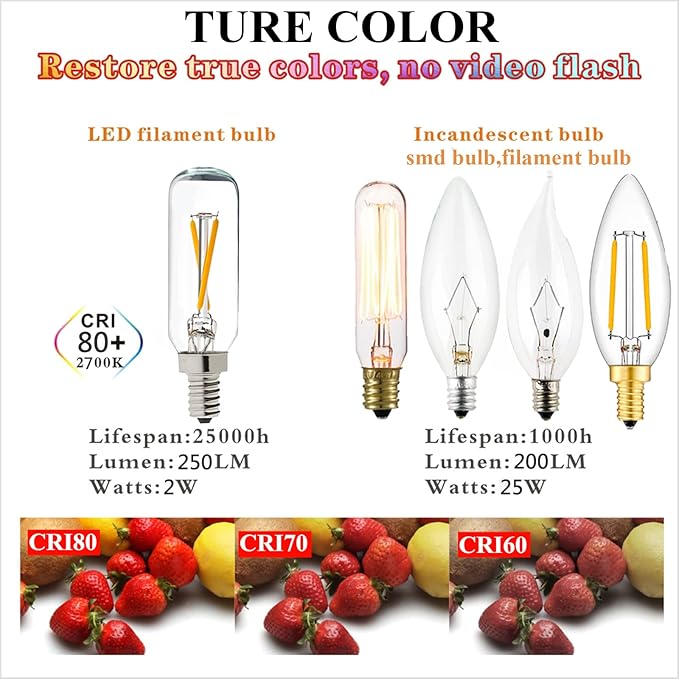 LiteHistory Dimmable T6 led Bulb 25W Candelabra led 2700K Clear 200lm 2W e12 T25 led Bulb 6Pack