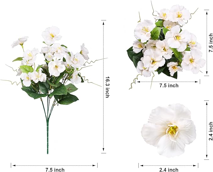 Hibiscus Artificial Flowers Plants for Outdoors Decoration, 6 Bundles Silk Bouquet Tropical Flowers Artificial Realistic UV Resistant Fake Flower for Outside Planter Porch Patio Balcony (Yellow White)
