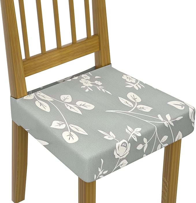 Stretch Dining Chair Seat Covers Set of 6,Dining Chair Slipcovers, Floral Printed Chair Covers,Soft Fabric Washable Upholstered Chair Seat Protector, No Rear Covers for Home Kitchen Dining Room