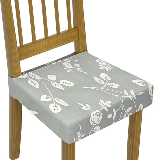 Stretch Dining Chair Seat Covers Set of 6,Dining Chair Slipcovers, Floral Printed Chair Covers,Soft Fabric Washable Upholstered Chair Seat Protector, No Rear Covers for Home Kitchen Dining Room