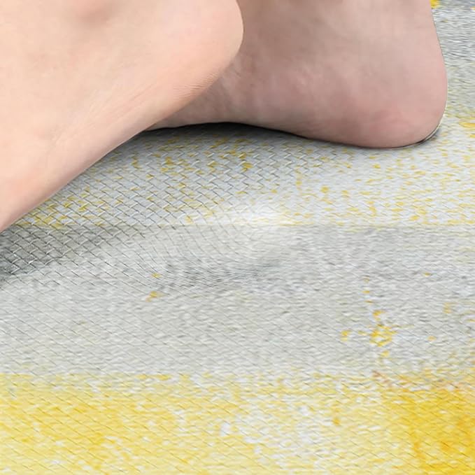 Arttown Gray Yellow Anti-Fatigue Kitchen Rug Set of 2 Office Contemporary Abstract Vintage Cushioned Floor Standing Mat Waterproof Non-Slip Kitchen Mat PVC Ergonomic Comfort Foam Rug