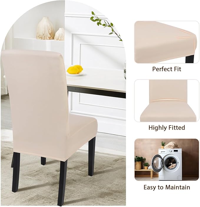 SearchI Dining Room Chair Covers Set of 4, Stretch Parsons Chair Slipcovers Super Fit Spandex Removable Washable Kitchen Chair Protector Cover for Dining Room, Hotel, Ceremony (Beige-Yellow)