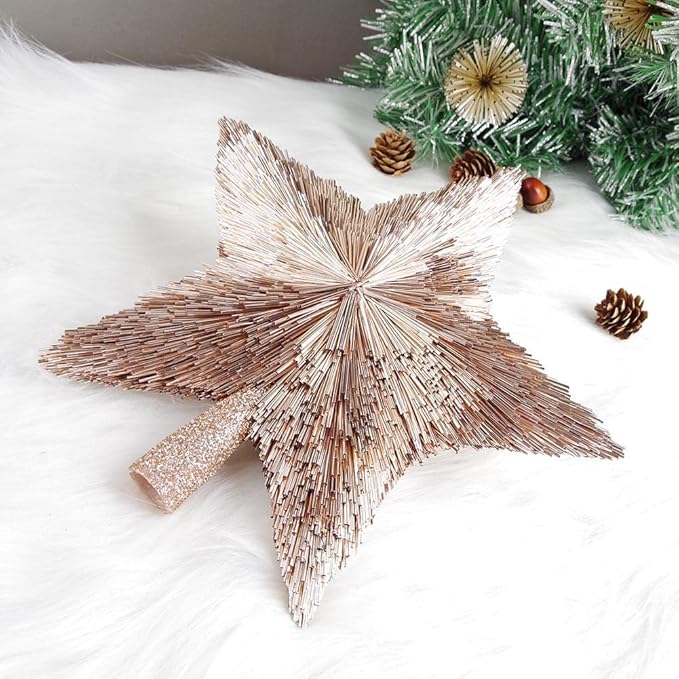 Luxury Christmas Tree Topper Handmade Star Xmas Tree Decoration Unique Stars Light Pink Gold Toppers Indoor Decorations Outdoor Ornaments (Rose, M (8 inches))
