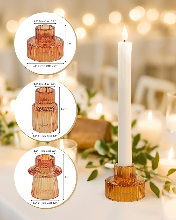 Homemory Colorful Glass Candle Holders, 6 Pcs Amber Tealight Candle Holder, Taper Glass Candlestick Holder, Votive Candle Holders for Tables Wedding Centerpieces, Shabbat, Home Decor, Christmas