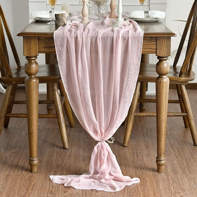 Artoid Mode Boho Cheesecloth Gauze Rouge Wedding Table Runner, 160 Inch Seasonal Fabric Kitchen Dining Holiday Table Decor for Home Party Indoor
