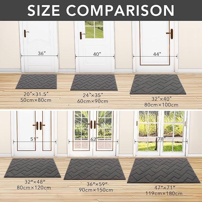 hicorfe Dirt Trapper Indoor Doormat,20"x48" Welcome Door mat,Non Slip Backing Washable Door Mats,Absorbent and Resistant Low-Profile Entrance Inside Floor Mat for Front Back Door,Entryway (Grey)