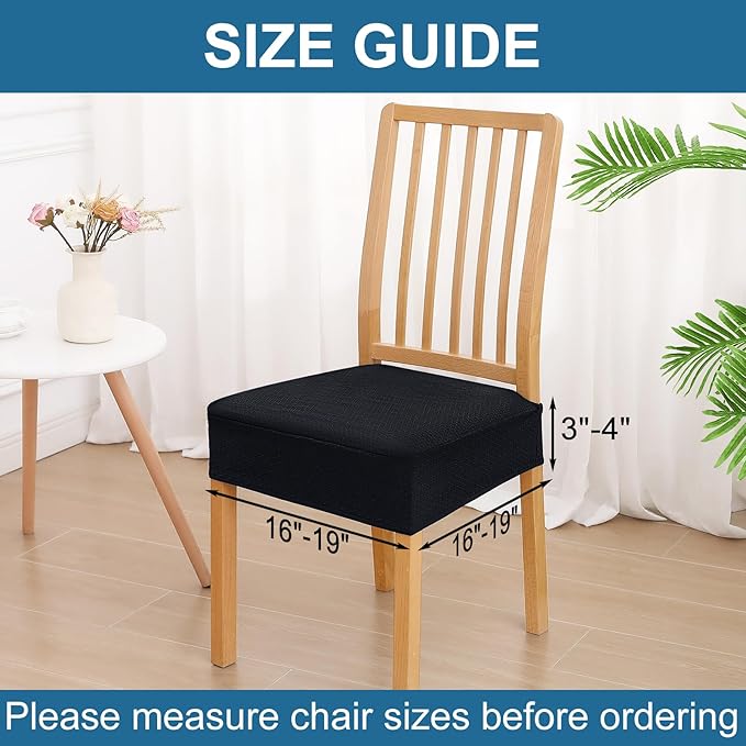 Smiry Waterproof Seat Covers for Dining Room Chairs Set of 4, Stretch Jacquard Removable Washable Chair Seat Slipcovers Protector, No Rear Covers, Black