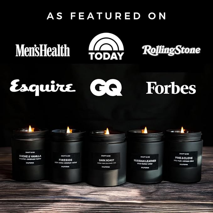 Craft & Kin Premium Dark Roast Coffee Candle | Black Christmas Scented Candles for Home | Long Lasting with 45 Hour Burn Time, 7.6oz | Soy Holiday Candle | Aromatherapy at Home | Gifts for Men