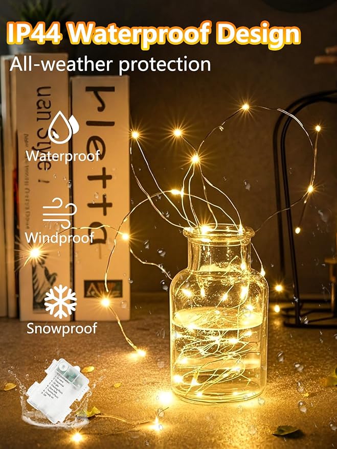 2 Pack 100 LED Fairy Lights Battery Operated with Remote, 33FT Waterproof Twinkle Lights with Timer & 8 Modes, Fairy String Lights Outdoor Indoor for Bedroom Classroom DIY Christmas Decor (Warm White)