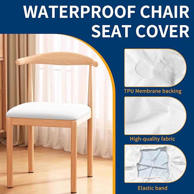 Waterproof Dining Chair Seat Covers Set of 4, Removable Washable Kitchen Chair Seat Slipcovers, Dining Room Chair Seat Covers for Home, Restaurant, Banquet