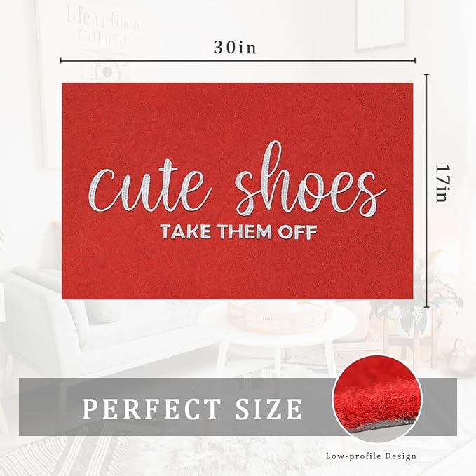 AOAOPQ Take Shoes Off Front Door Mat Indoor Outdoor Entrance Weather Doormat, Sturdy Natural Back Rubber Mats Easy Clean Patio Porch Entryway Red Mat